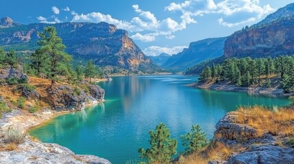 Serene Mountain Lake with Lush Forest and Clear Blue Water