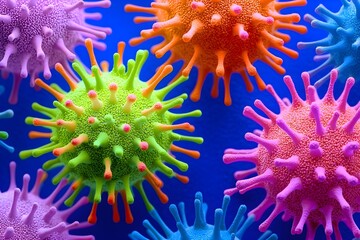 Colorful Digital Illustration of Virus Cells Under Microscope