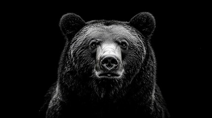 Fototapeta premium Portrait of a grizzly bear intensely gazing at the camera, its penetrating eyes evoke a feeling of imminent danger. A captivating grizzly bear image with ample copy space.