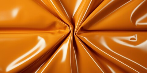 A close-up abstract image of a shiny orange fabric with folds creating a swirling pattern, highlighting the texture and reflectivity of the material.