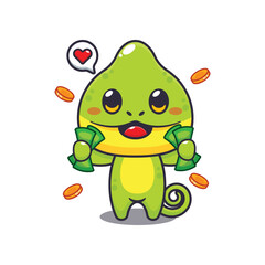 Chameleon holding money cartoon vector illustration