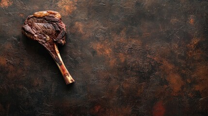 Juicy dry-aged Wagyu tomahawk beef rests against a textured backdrop, elegantly styled with ample copy space for highlighting the rich, succulent qualities of this premium cut.
