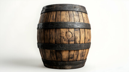 Obraz premium Wooden Barrel with Iron Bands, oak barrel, wood barrel, metal bands, rustic, vintage