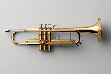 Obraz premium Elegant gold trumpet displayed on a white background in a striking side profile view