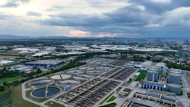Aerial view of Recirculation Tank in Water treatment plant.