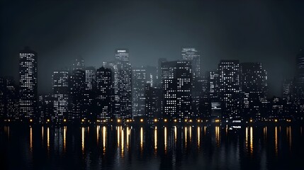 Fototapeta premium Captivating City Skyline at Night with Glowing Windows and Streetlights in Shadows Symbolizing Urban Solitude