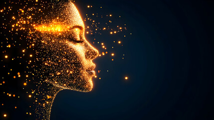 Obraz premium Woman's face made of golden particles, female, profile, silhouette, glitter, sparkle