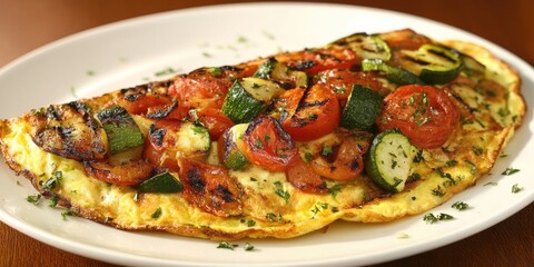 Italian style vegetarian omelet featuring a delightful mix of grilled veggies, perfect for a satisfying and healthy meal choice. Its a flavorful vegetarian option!