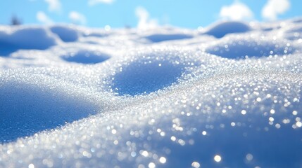 Obraz premium Close-up view of a snow-covered slope adorned with sparkling crystals during winter, highlighting the beauty of the winter landscape with ample copy space for design needs.