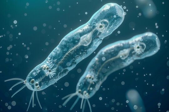 Detailed microscopic view of toxoplasma protozoan highlighting its intricate structure