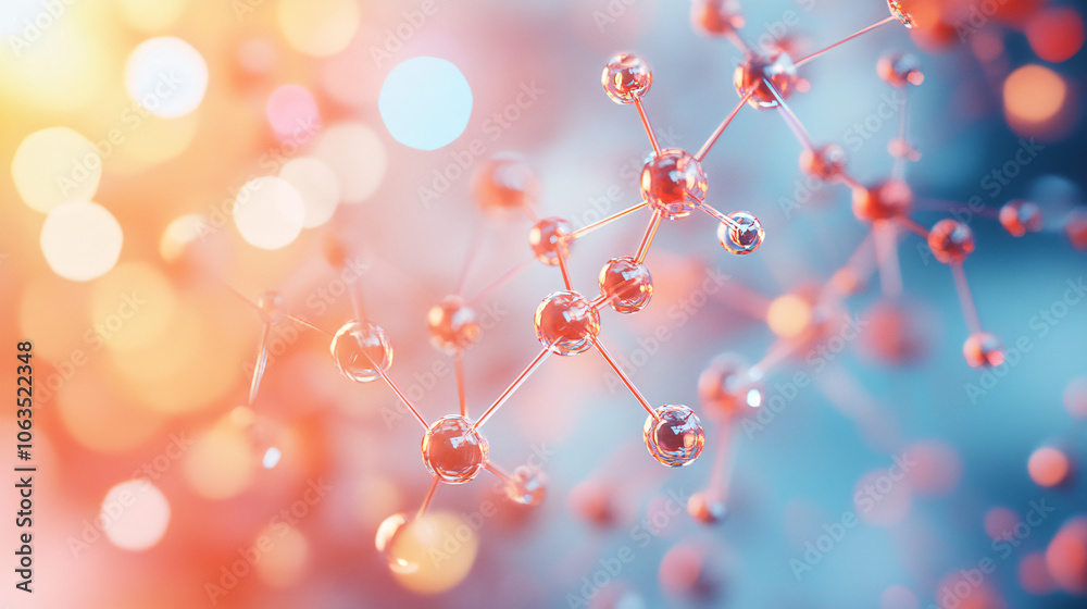 Fototapete Microscopic image of glass molecule structure in blurred background with warm and cool lighting
