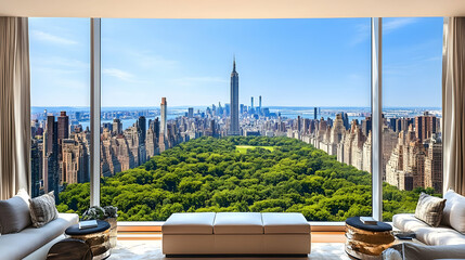 Breathtaking View of Central Park from a Luxury Apartment in New York City, Manhattan, skyscrapers, cityscape, skyline, penthouse