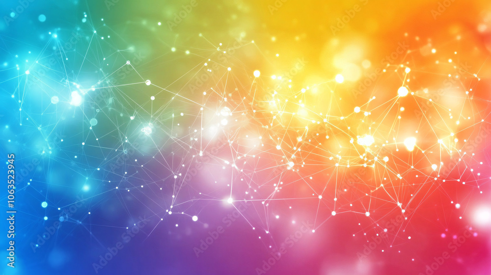 Aufkleber Abstract network is forming with glowing nodes and connections on a blurred multicolored background