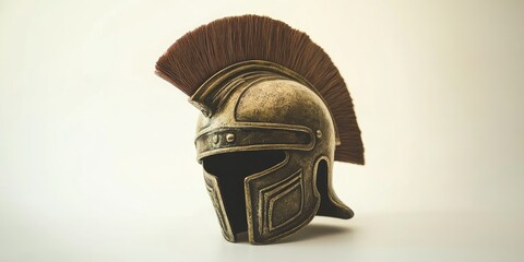 Obraz premium A Roman gladiator helmet set against a clean white backdrop. This helmet represents the fierce warriors of ancient Rome, embodying strength and valor.