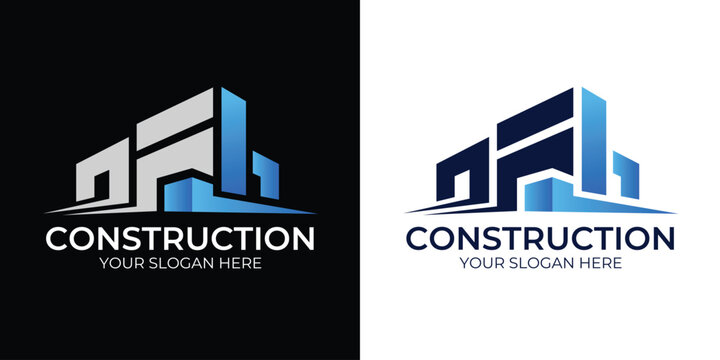 Building construction logo design, Real Estate logo, Real estate with modern concept home building logo design inspiration