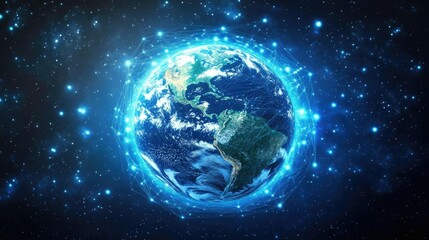 Obraz premium Vibrant Earth in Cosmic Atmosphere with Network Lights