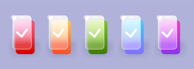 Glass morphism smartphone icon set in various color. Vector phone symbol illustration