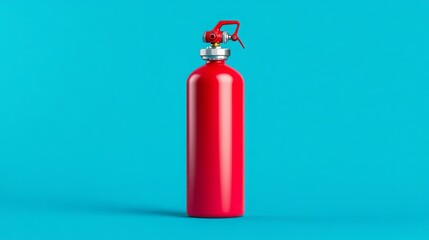 Fototapeta premium red fire extinguisher, red oxygen cylinder isolated on a blue background. 