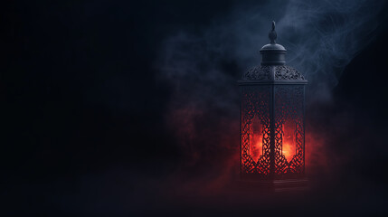 
Ornate lantern with red glow mysterious dark atmosphere smoke Islamic decor vintage illuminated moody ambiance traditional