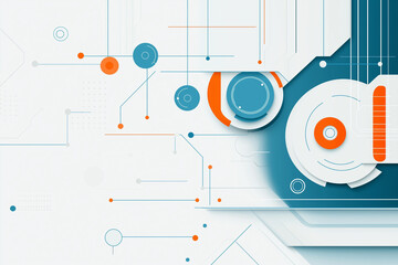 Obraz premium Abstract futuristic technology circuit design geometric shapes blue orange digital background innovation tech interface graphic modern