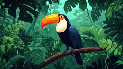 Vibrant Toucan in Tropical Jungle Setting