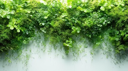 Fototapeta premium green moss scattered artistically on a white background creating a natural organic texture that can be used for various design projects or as a visual element in art