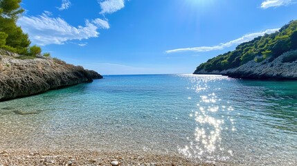 Fototapeta premium Serene Coastal View Under Bright Blue Sky