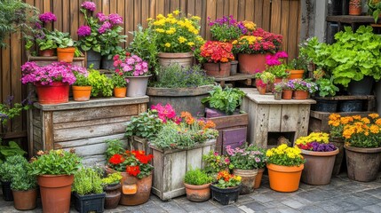 Charming Cottage Garden with Vibrant Flower Mix