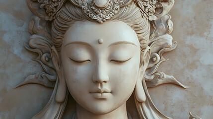 A statue of a woman with a crown on her head. Buddhist Monastery. Illustration