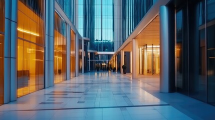 Fototapeta premium Dubai Financial Center with modern architecture and large copy space.