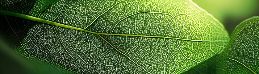 Obraz premium Close-up of a Green Leaf's Veins and Texture