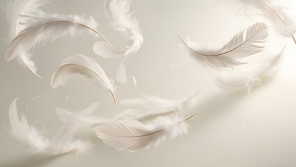 Obraz premium A bunch of soft, fluffy white feathers gently floating in mid-air