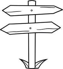 Hand drawn signboard Wooden direction sign sketch style