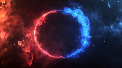 Obraz premium vibrant abstract light ring with blue and red colors, surrounded by cosmic background, creating dynamic and energetic visual effect