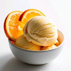 Creamy Orange Ice Cream with Fresh Orange Slices on White