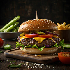 Cheesy burger served fast food image