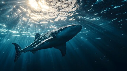 Majestic Whale Shark Gliding Through Radiant Underwater Realm