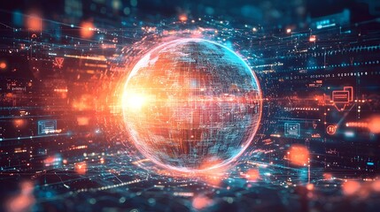 Glowing Holographic Globe Symbolizing Digital Age and Global Communication Technology