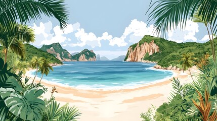 Fototapeta premium Watercolor scene for Nauru National Day, abstract brush strokes of Nauru flag colors, blending into ocean waves and palm trees, peaceful island vibe