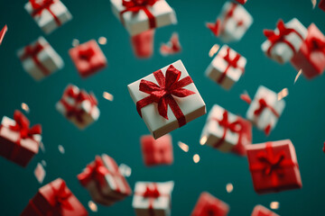 Obraz premium Generative AI Image of Christmas festive event occasion birthday Gifts Wrapped Ribbon for Festive Celebration
