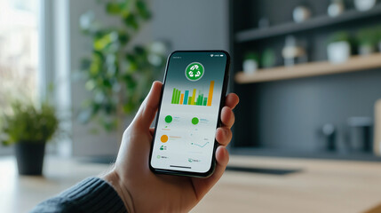 The app&acirc;s vibrant interface highlights a user&acirc;s eco-ranking compared to friends and family, with dynamic graphs and fun visual rewards for reducing waste and maximizing recycling e