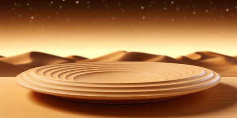 Obraz premium Circular Platform for Product Display Against a Desert Landscape with a Starry Sky