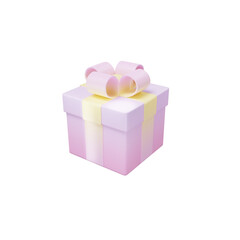 Cute cartoon 3d render gift box. Pink and yellow gift box. Cartoon design. Gift box isolated on transparent background. Cute color