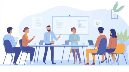 An ideal employer conducting a team meeting, illustrating