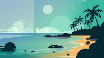 Obraz premium Silhouette of Palm Trees on a Tropical Beach with an Abstract Sky