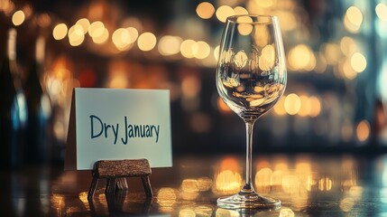 Dry january: elegant empty wine glass with ambient bokeh lighting