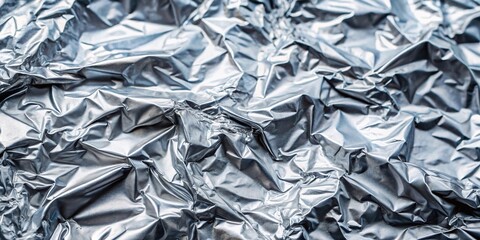 silver foil with shiny crumpled surface texture background Close-Up