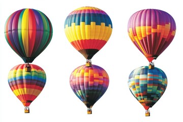 Naklejka premium A set of brightly colored hot air balloons rising into a clear sky. 