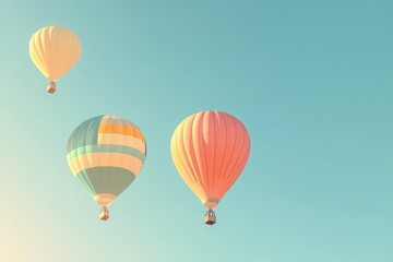 Naklejka premium A set of brightly colored hot air balloons rising into a clear sky. 