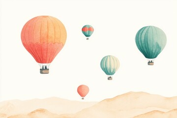 Fototapeta premium A set of brightly colored hot air balloons rising into a clear sky. 